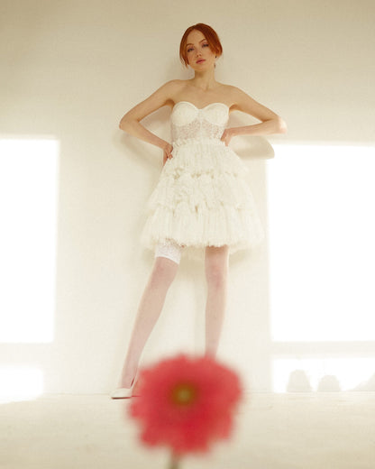 Short wedding dress with corset bodice and tutu skirt, Lace wedding dress, Casual wedding dress, lace wedding gown, 80s wedding dress