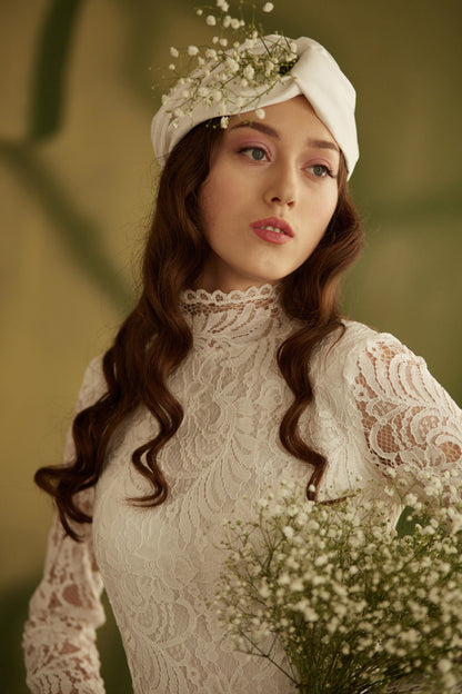 Modest wedding dress long sleeves fit and flare skirt , simple wedding dress, bohemian wedding gown from thick lace, rustic wedding dress